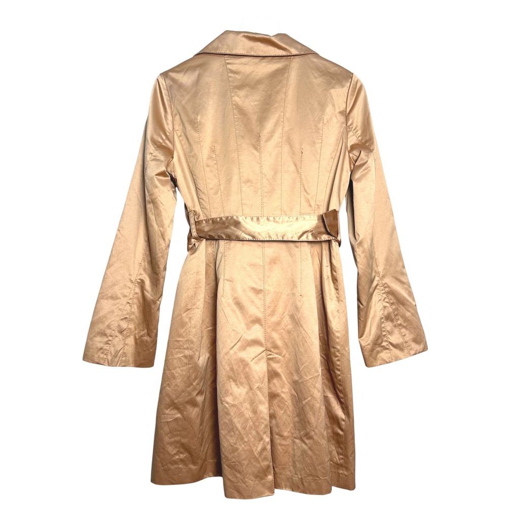 Vintage Y2K Bebe Womens Metallic Bronze Satin Trench Coat Belted Jacket S - Picture 7 of 13
